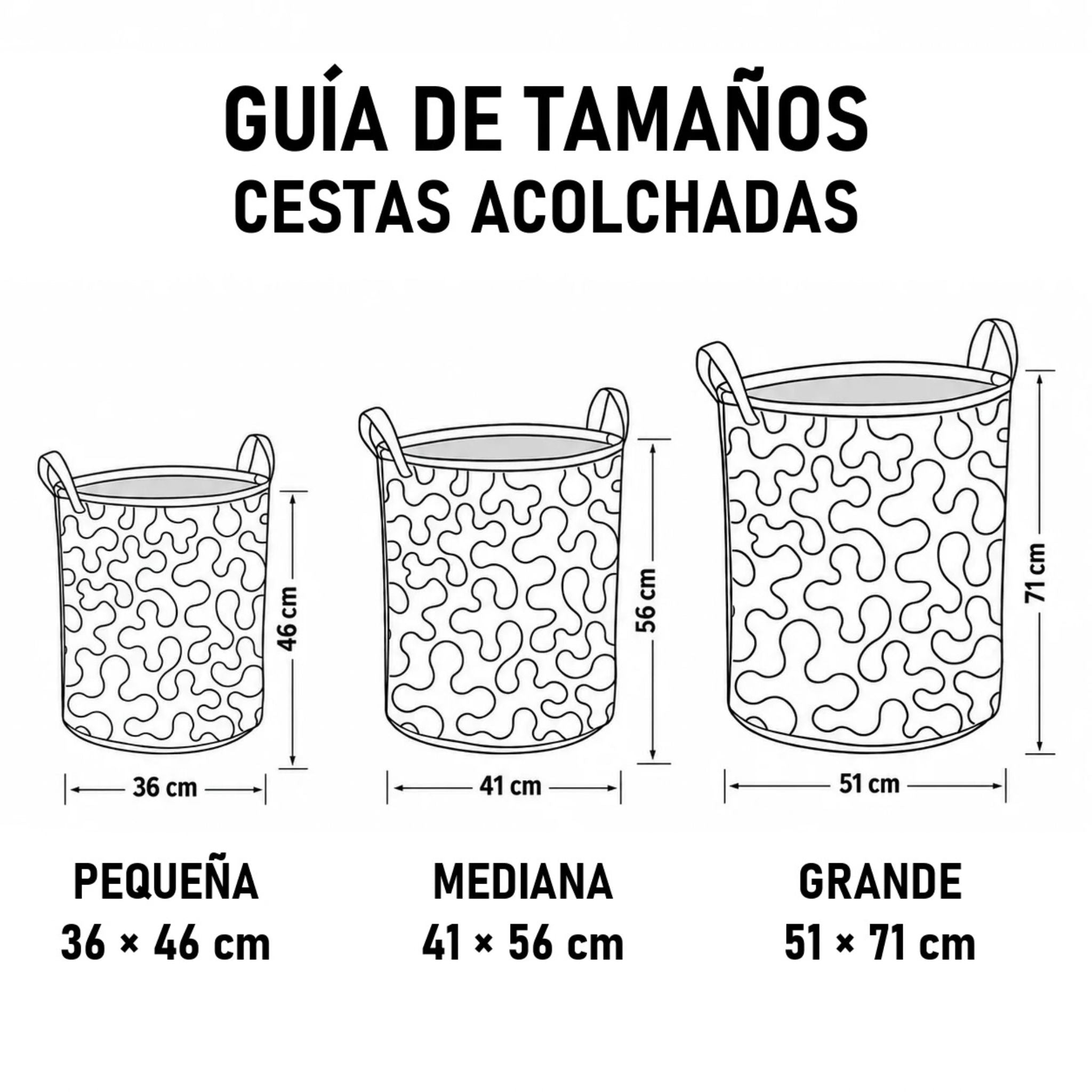 Guia de tallas de la cesta acolchada
