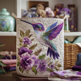 Colibrí y flores lila | Cesta para la colada acolchada