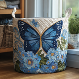 Mariposa azul y flores | Cesta para la colada acolchada
