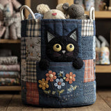 Gatito de vaqueros | Cesta para la colada acolchada