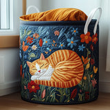 Gato al sol | Cesta para la colada acolchada