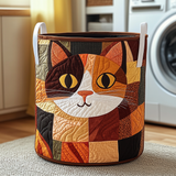 Gato atigrado en patchwork | Cesta para la colada acolchada